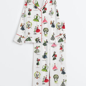 Women's Vintage Christmas Lady Retro Holiday Fashion Long Sleeve Satin Pajama Set