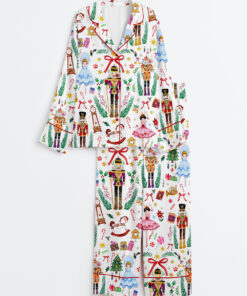 Women's Vintage Christmas Nutcracker Ballet Holiday Party Long Sleeve Satin Pajama Set