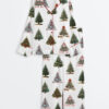 Women's Vintage Christmas Tree Holiday Retro Xmas Long Sleeve Satin Pajamas Set