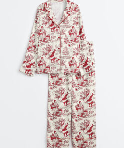 Women's Vintage Christmas Winter Holiday Snowman Gift Snowman Lovers Long Sleeve Satin Pajamas Set