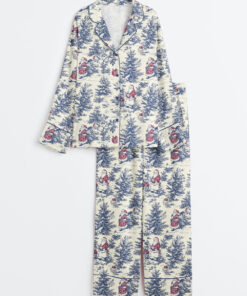 Women's Vintage Christmas Winter Holiday Snowman Lovers Long Sleeve Satin Pajamas Set