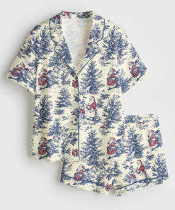 Women's Vintage Christmas Winter Holiday Snowman Lovers Short Sleeve Satin Pajama Set