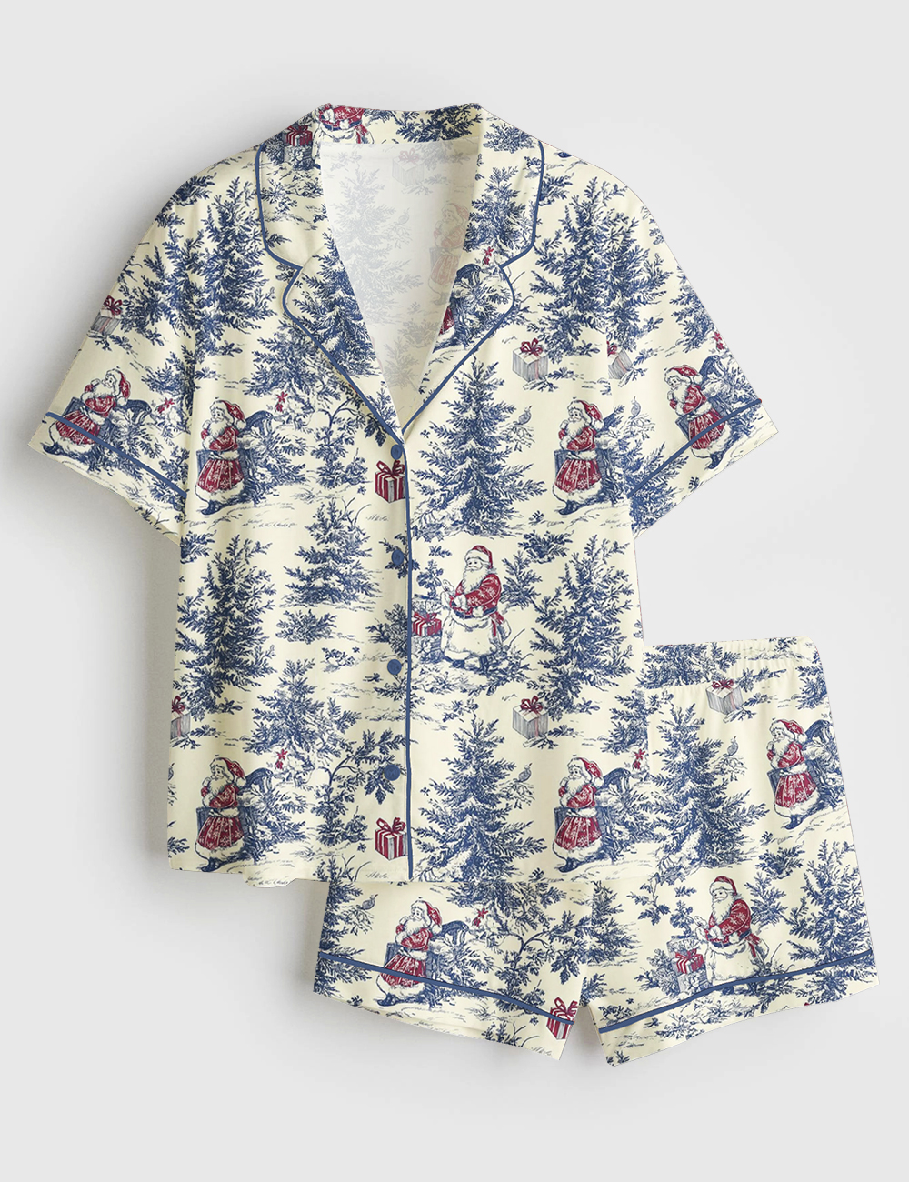 Womenâ€™s Vintage Christmas Winter Holiday Snowman Lovers Short Sleeve Satin Pajama Set