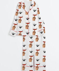 Women's Vintage Cocktail Surrealism Print Long Sleeve Satin Pajama Set