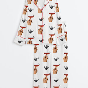 Womenâ€™s Vintage Cocktail Surrealism Print Long Sleeve Satin Pajama Set