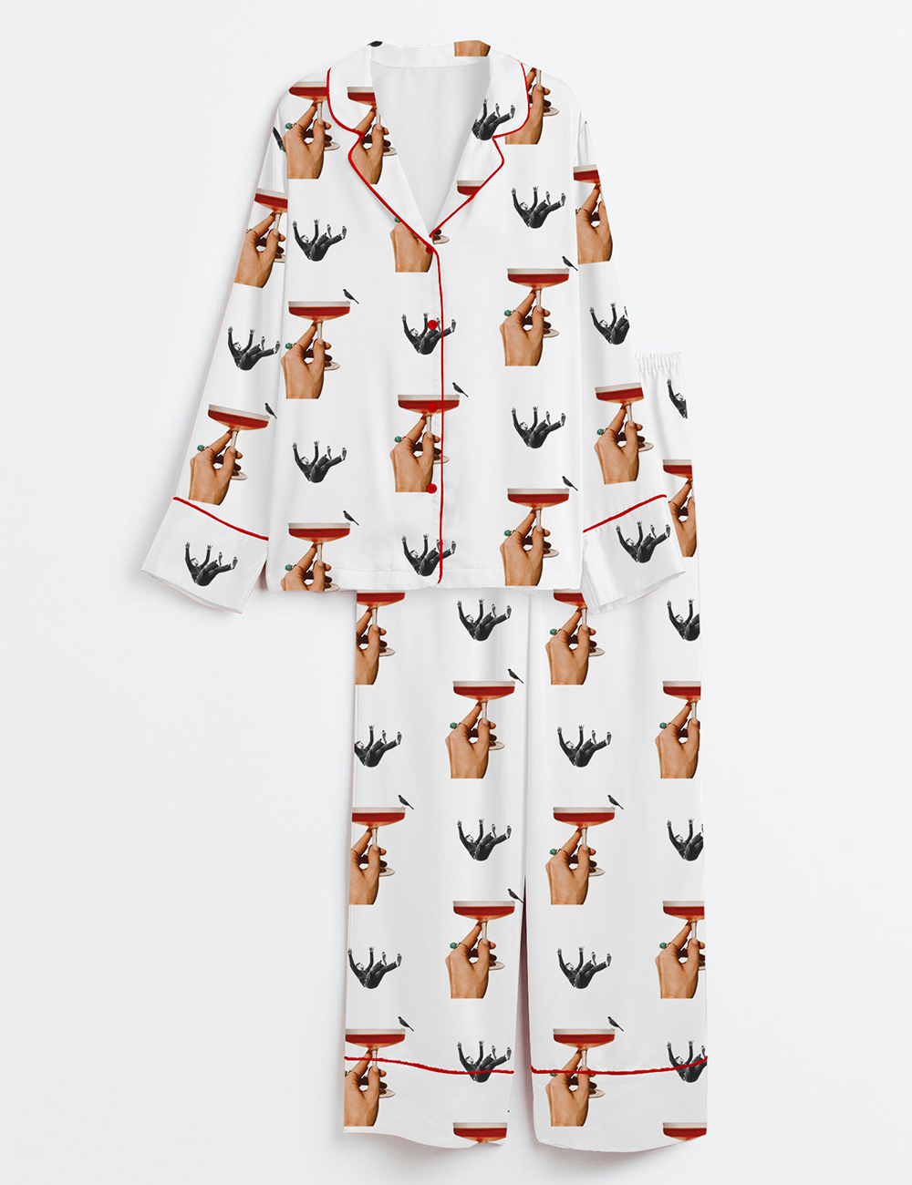 Womenâ€™s Vintage Cocktail Surrealism Print Long Sleeve Satin Pajama Set