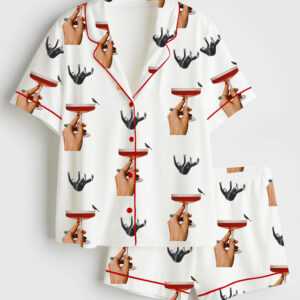 Womenâ€™s Vintage Cocktail Surrealism Print Short Sleeve Satin Pajama Set