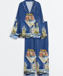 Women's Vintage Dirty Martini Bar Retro Cocktail Print Long Sleeve Satin Pajama Set