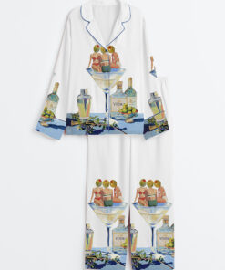 Alternative view of Women's Vintage Dirty Martini Bar Retro Cocktail Print Long Sleeve Satin Pajamas Set