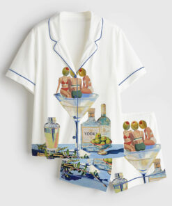 Alternative view of Women's Vintage Dirty Martini Bar Retro Cocktail Print Short Sleeve Satin Pajamas Set