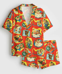 Women's Vintage Kitsch Christmas Retro Holiday Short Sleeve Satin Pajama Set