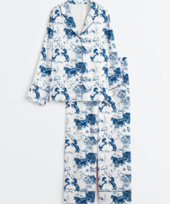 Women's Vintage Ranch Life American Wild West Horse Racing Western Cowboys Life Print Long Sleeve Satin Pajama Set