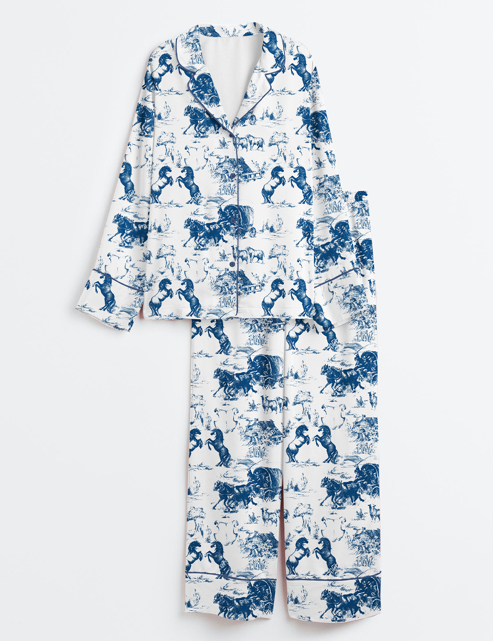 Women's Vintage Ranch Life American Wild West Horse Racing Western Cowboys Life Print Long Sleeve Satin Pajama Set