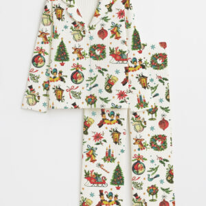 Women's Vintage Retro Christmas Long Sleeve Cotton Waffle Pajama Set