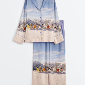 Women's Vintage Skiing Adventurous Outdoor Dining Spots Apres Ski Long Sleeve Satin Pajama Set