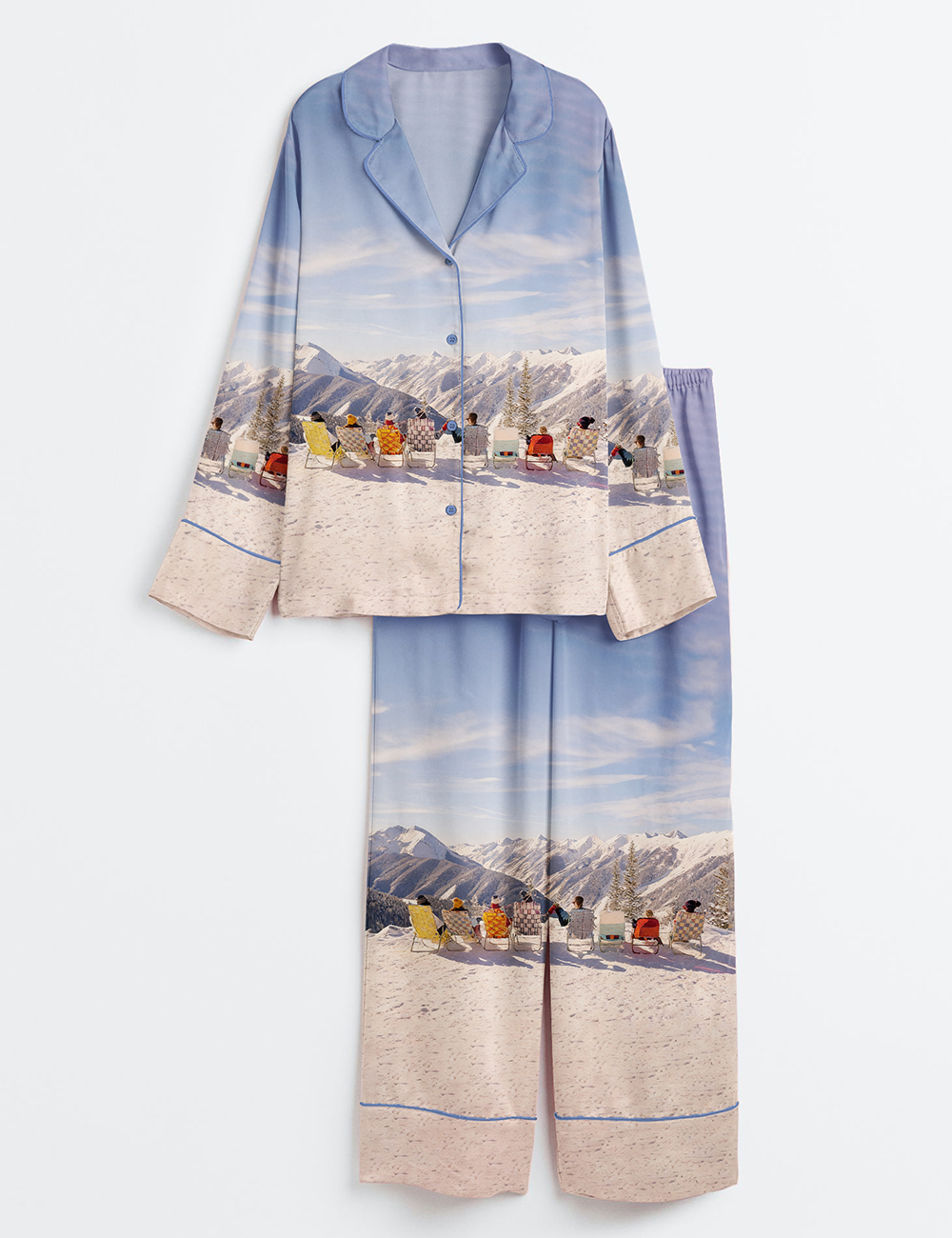 Women's Vintage Skiing Adventurous Outdoor Dining Spots Apres Ski Long Sleeve Satin Pajamas Set