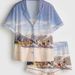 Womenâ€™s Vintage Skiing Adventurous Outdoor Dining Spots Apres Ski Short Sleeve Satin Pajama Set