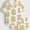 Women's Vintage Sunflower Wildflowers Short Sleeve Satin Pajama Set