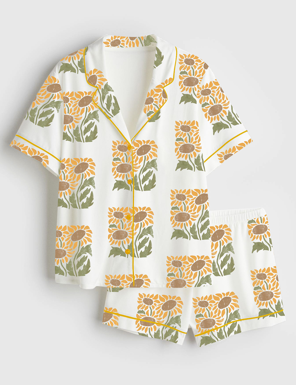 Women's Vintage Sunflower Wildflowers Short Sleeve Satin Pajamas Set