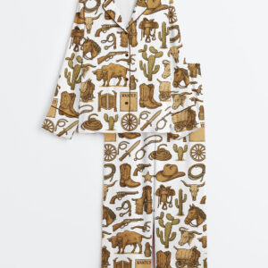 Womenâ€™s Vintage Western Cowboy Long Sleeve Satin Pajama Set