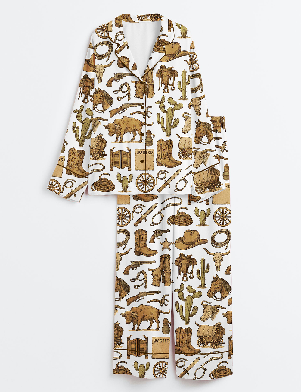 Womenâ€™s Vintage Western Cowboy Long Sleeve Satin Pajama Set