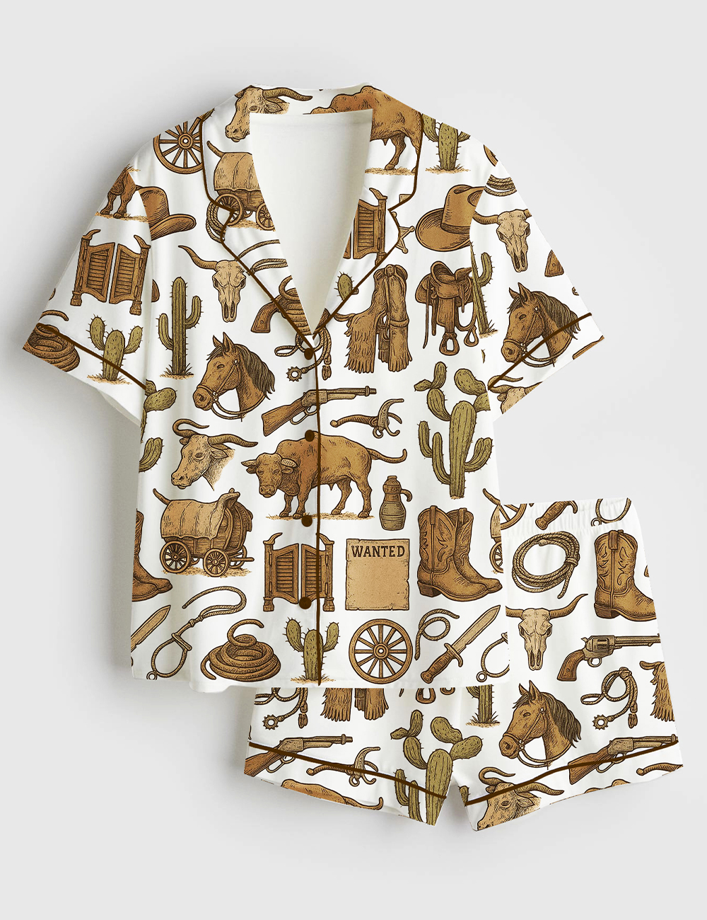 Womenâ€™s Vintage Western Cowboy Short Sleeve Satin Pajama Set