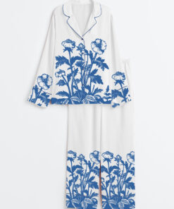 Women's Vintage Wildflowers 90s Retro Flowers Art Print Long Sleeve Satin Pajamas Set