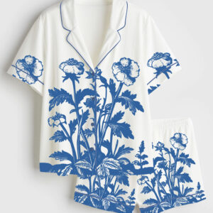 Womenâ€™s Vintage Wildflowers 90s Retro Flowers Art Print Short Sleeve Satin Pajama Set