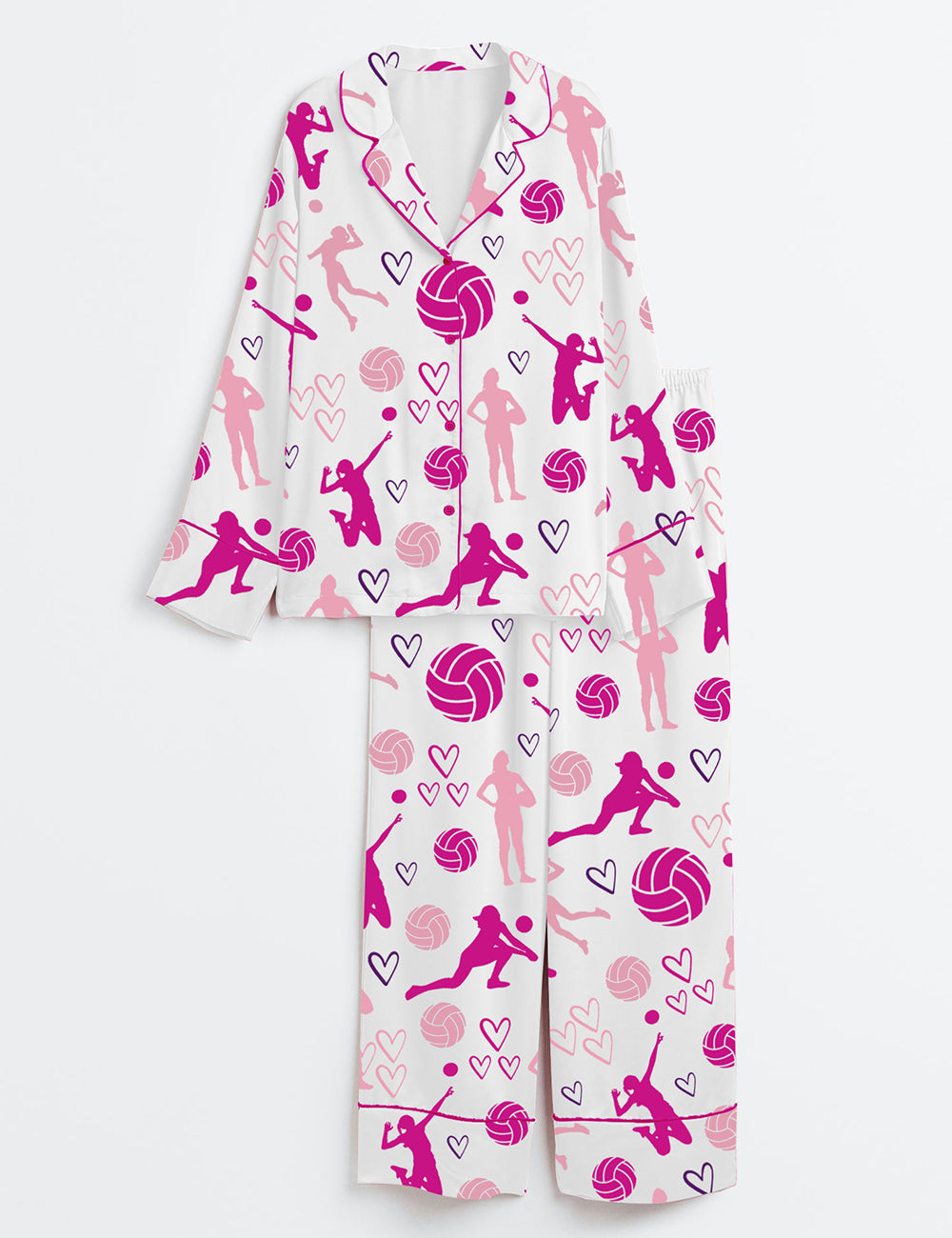 Women's Volleyball Long Sleeve Satin Pajamas Set