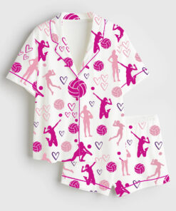 Women's Volleyball Short Sleeve Satin Pajama Set