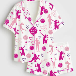 Women's Volleyball Short Sleeve Satin Pajama Set