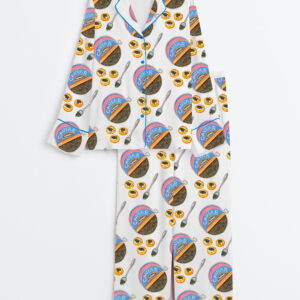 Women's Watercolor Caviar Art Print Long Sleeve Satin Pajamas Set