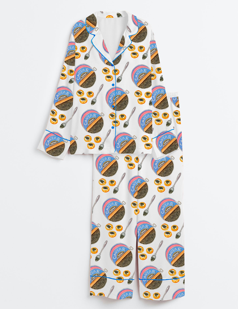 Women's Watercolor Caviar Art Print Long Sleeve Satin Pajamas Set