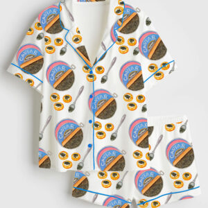 Women's Watercolor Caviar Art Print Short Sleeve Satin Pajama Set