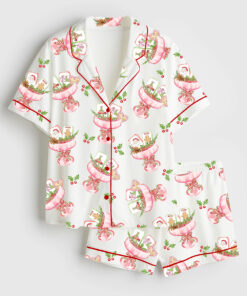 Women's Watercolor Christmas Mahjong Cocktail Chinese Mahjong Party Short Sleeve Satin Pajama Set