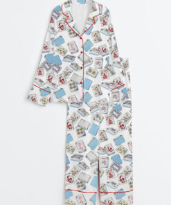 Women's Watercolor Cocktail Mahjong Chinoiserie Mahjong Party Long Sleeve Satin Pajama Set