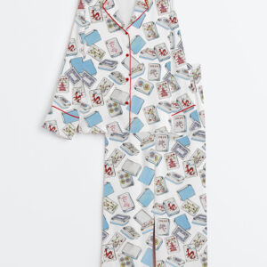 Women's Watercolor Cocktail Mahjong Chinoiserie Mahjong Party Long Sleeve Satin Pajama Set