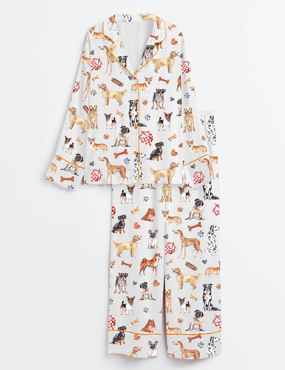 Womenâ€™s Watercolor Dog Breed All The Dog Fluffy Pets Portraits Long Sleeve Satin Pajama Set