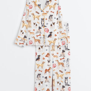 Women's Watercolor Dog Breed All The Dog Fluffy Pets Portraits Long Sleeve Satin Pajama Set