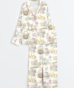 Women's Watercolor Easter Bunnies Long Sleeve Satin Pajamas Set