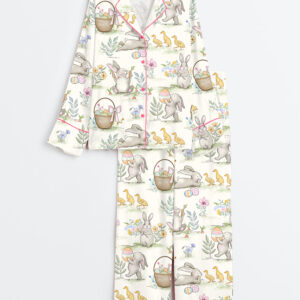 Women's Watercolor Easter Bunnies Long Sleeve Satin Pajamas Set