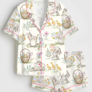 Women's Watercolor Easter Bunnies Short Sleeve Satin Pajama Set