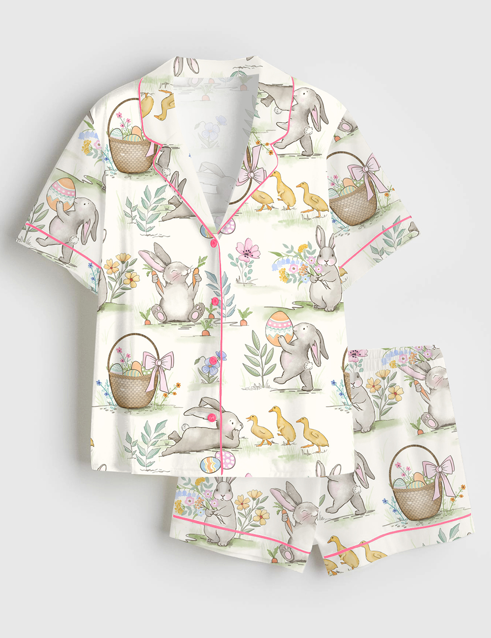 Womenâ€™s Watercolor Easter Bunnies Short Sleeve Satin Pajama Set