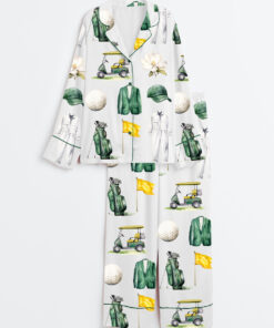 Women's Watercolor Golf Tournament Golfing Master Golf Cart Green Jacket Club Long Sleeve Satin Pajamas Set