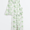 Women's Watercolor Green Golf Toile Print Long Sleeve Satin Pajamas Set