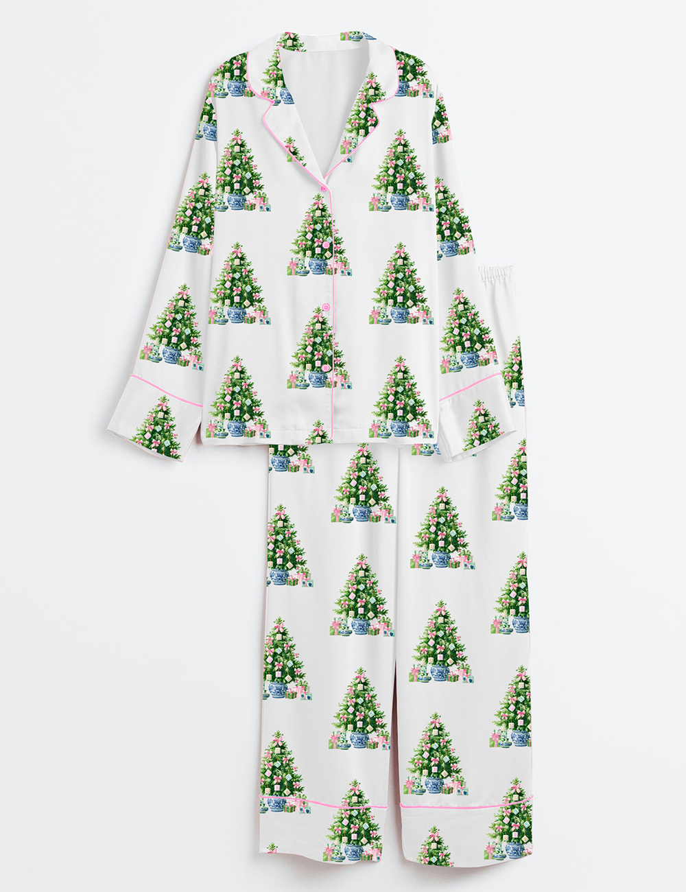 Womenâ€™s Watercolor Mahjong Merry Mahjong Christmas Chinoiserie Art Long Sleeve Satin Pajama Set