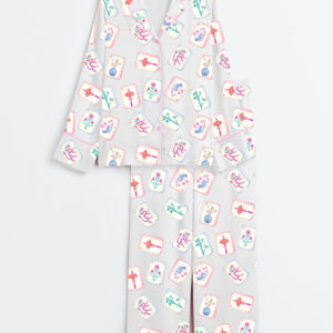 Women's Watercolor Mahjong Party Long Sleeve Satin Pajama Set