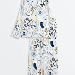 Women's Watercolor Navy Christmas Navy Gold Royal Blue Christmas Long Sleeve Satin Pajamas Set