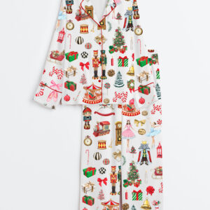 Women's Watercolor Nutcracker Christmas Ballet Mouse King Long Sleeve Satin Pajama Set