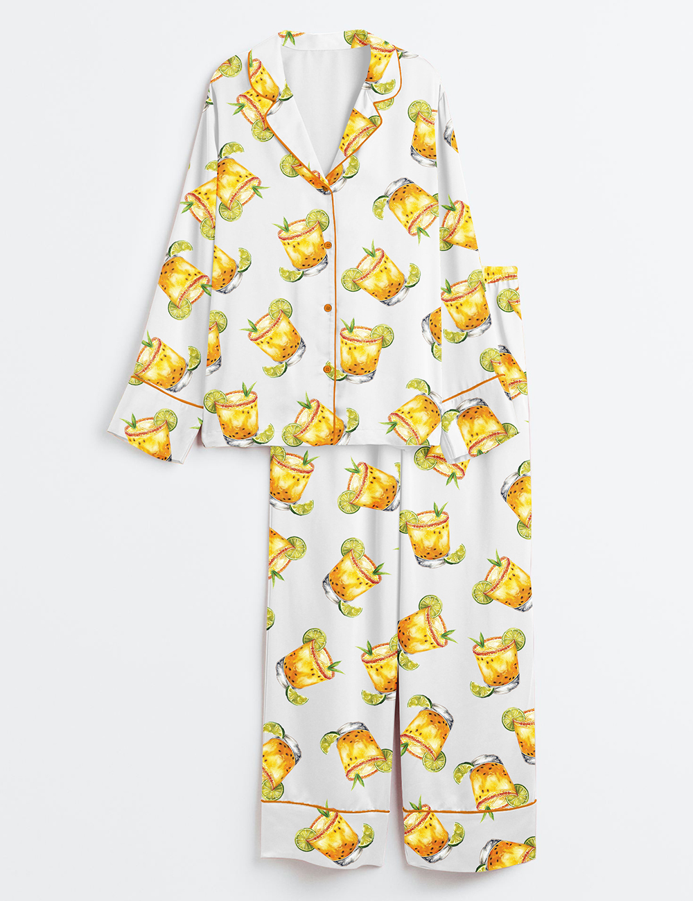 Womenâ€™s Watercolor Passion Fruit Margarita Alcohol Drink Long Sleeve Satin Pajama Set